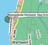Geografische Karte der Badestelle Ammersee, Badegelände Wartaweil  Steg Schullandheim
