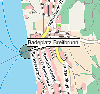 Geografische Karte der Badestelle Ammersee, Badeplatz Breitbrunn