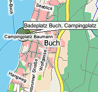 Geografische Karte der Badestelle Ammersee, Campingplatz Baumann