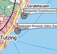 Geografische Karte der Badestelle Starnberger See,  Badeplatz Garatshausen