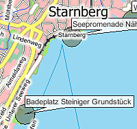 Geografische Karte der Badestelle Starnberger See, Badeplatz Steininger Grundstück