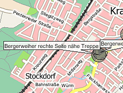 Geografische Karte der Badestelle Würm, Bergerweiher, rechte Seite nähe Treppe