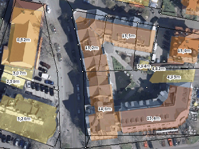 LoD1 2D-Darstellung der Gebäudehöhe mit Luftbild