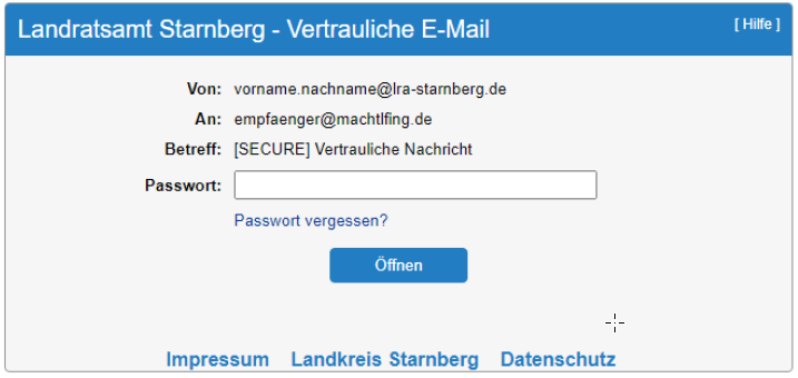 SecureMail Passworteingabe
