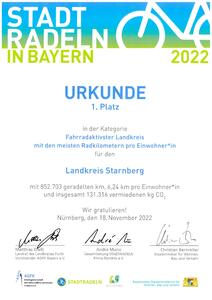 Stadtradeln 2022 Urkunde Bayern